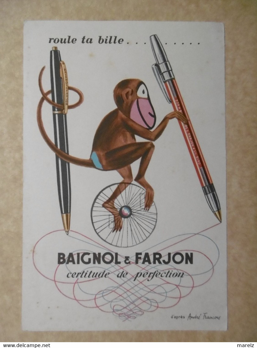 Buvard Papeterie Crayons BAIGNOL & FARJON - Animal SINGE Sur Une Roue De Vélo - Illustrateur D'après André François - Papeterie