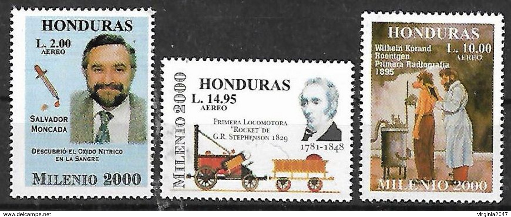 2000 Honduras Milenio 2000-personajes-primera Locomotora-primera Radiografia 3v. Mint. - Honduras