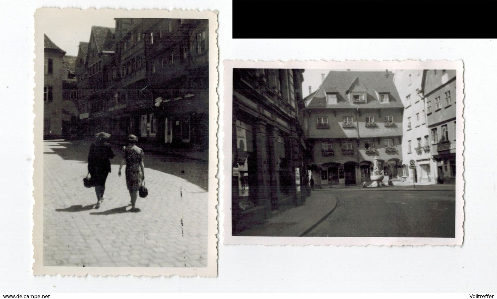 2x Orig. Foto 40er Jahre Ulm Ortspartie, Einkaufsbummel, Geschäfte Gasthaus, Farben Geschäft, Friseur - Ulm