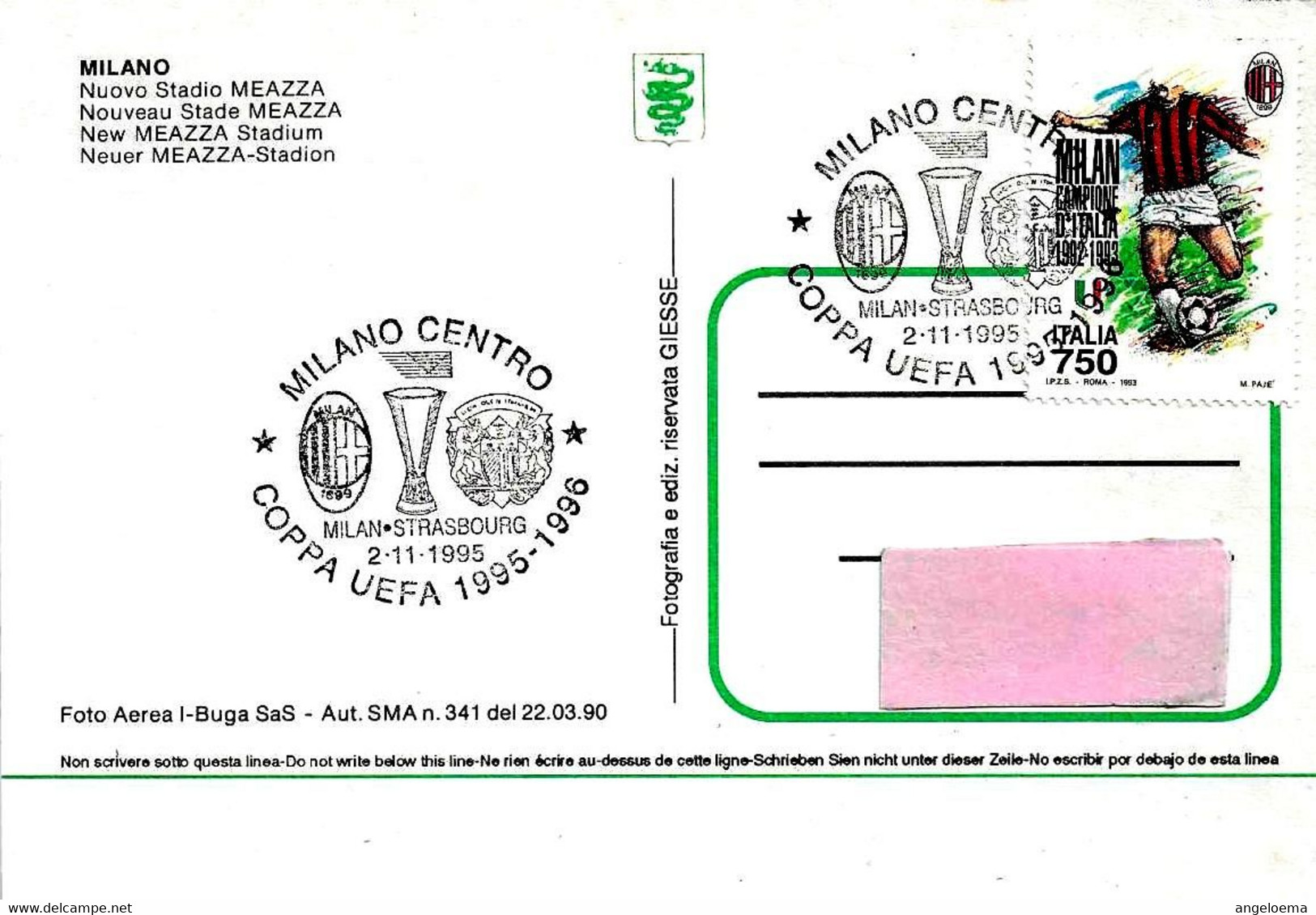 ITALIA - 1995 MILANO Coppa Uefa Partita Calcio MILAN-STRASBOURG Su Cartolina Illustrata Stadio Meazza - 5598 - Equipos Famosos