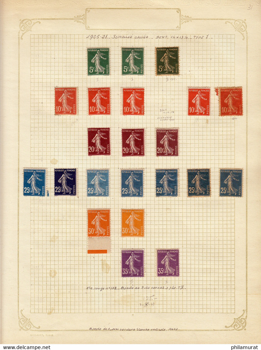France 1900/1925 Collection neufs et oblitérés entre Yvert n° 107 et 180