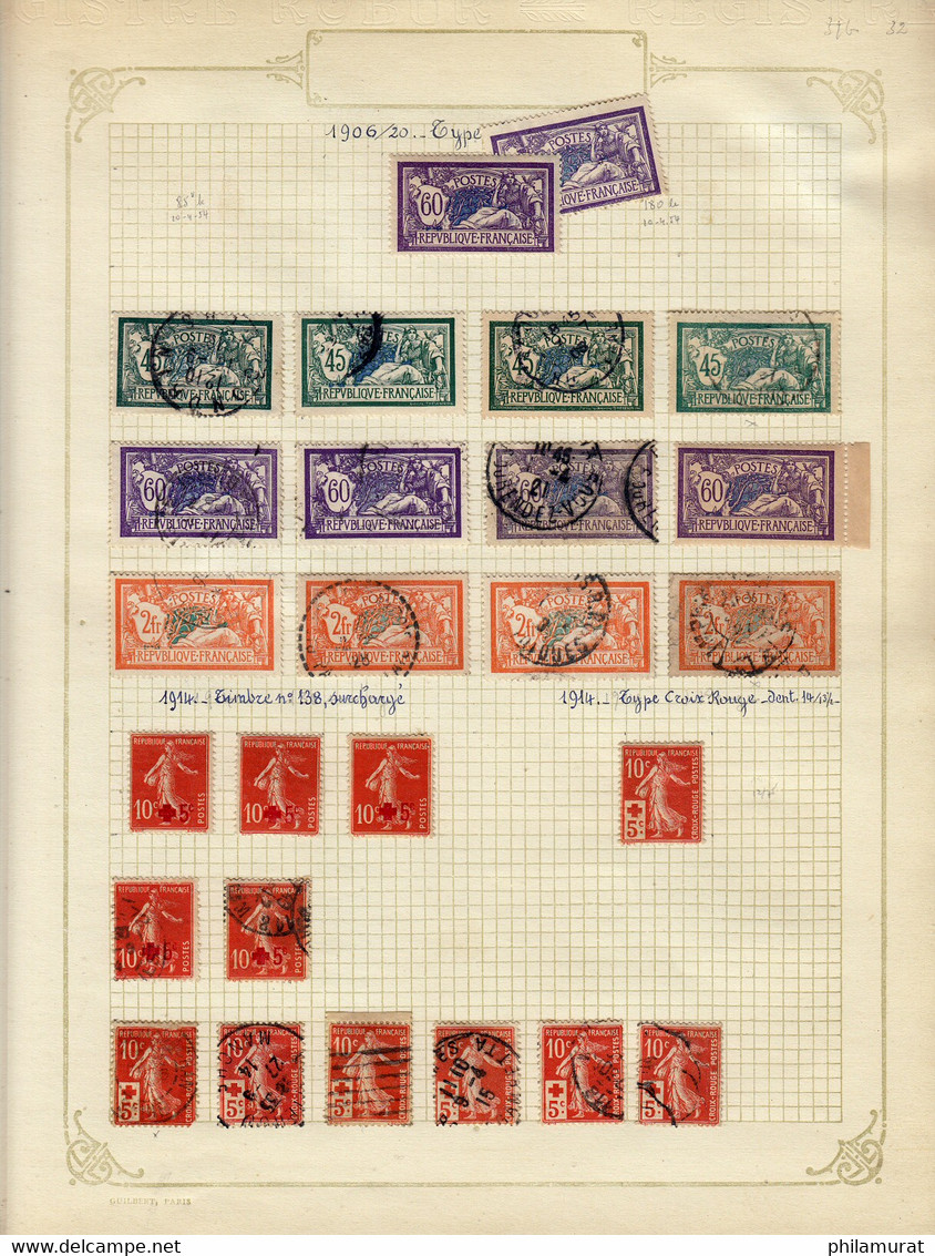 France 1900/1925 Collection neufs et oblitérés entre Yvert n° 107 et 180