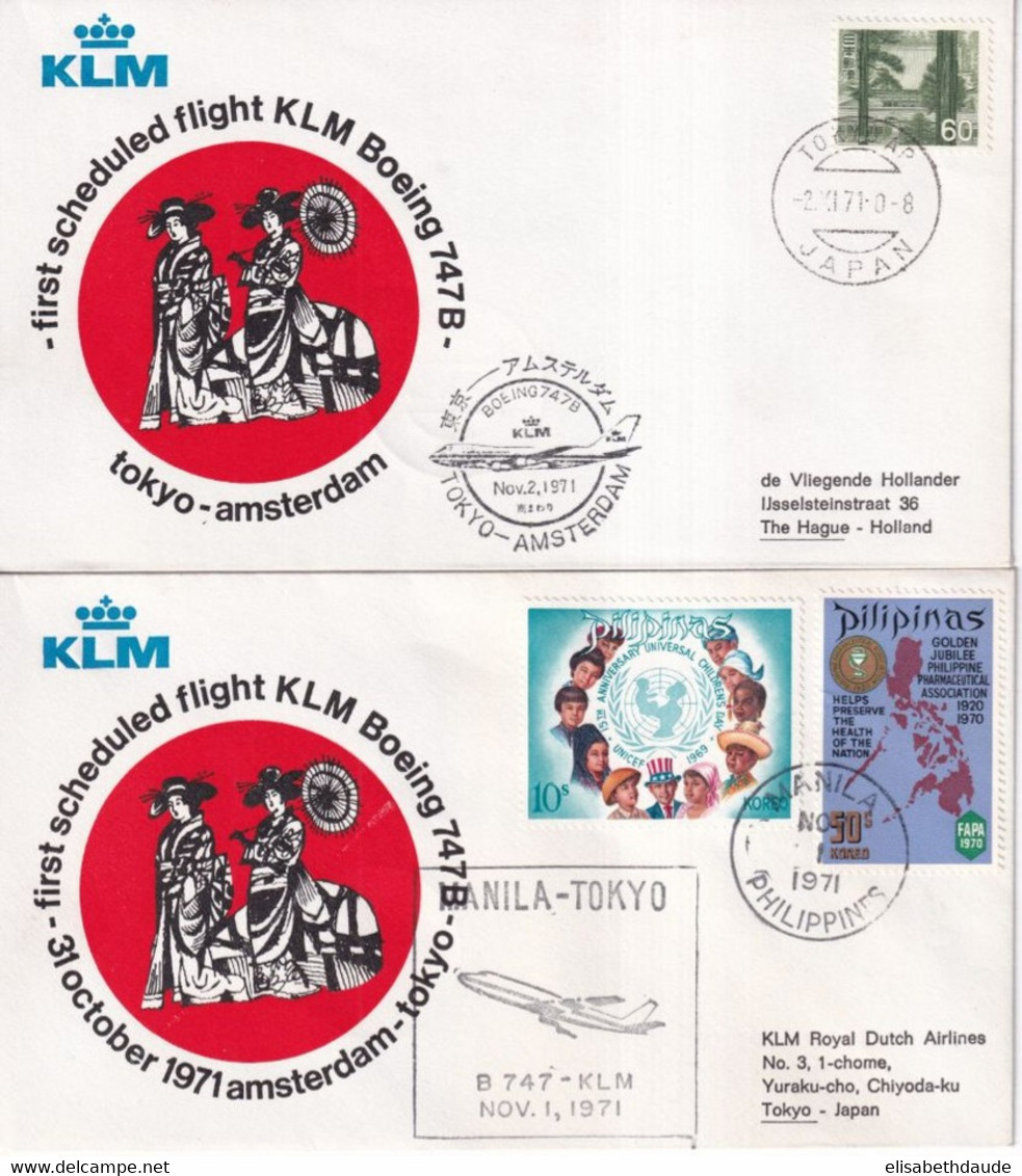 1971 - AVIATION KLM - 2 ENVELOPPES De MANILA (PHILIPPINES)  => TOKYO (JAPON) Et TOKYO => AMSTERDAM - Posta Aerea