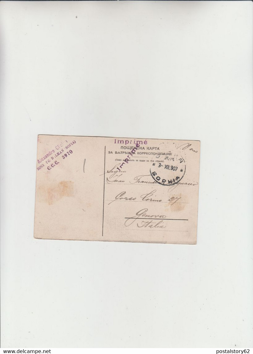 Bulgaria, Sophia To Genova Su Cartolina Postale 1907 - Brieven En Documenten