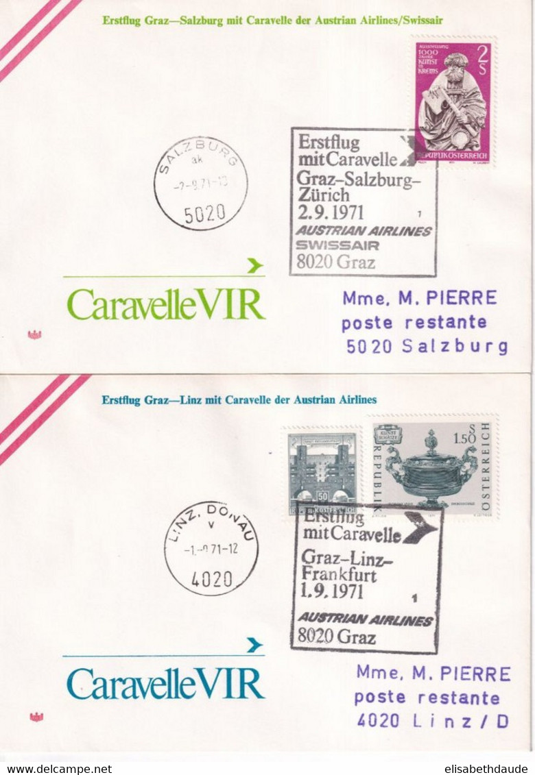 1971 - AUSTRIAN AIRLINES - 2 ENVELOPPES De GRAZ (AUTRICHE)  => SUISSE / ALLEMAGNE - Premiers Vols