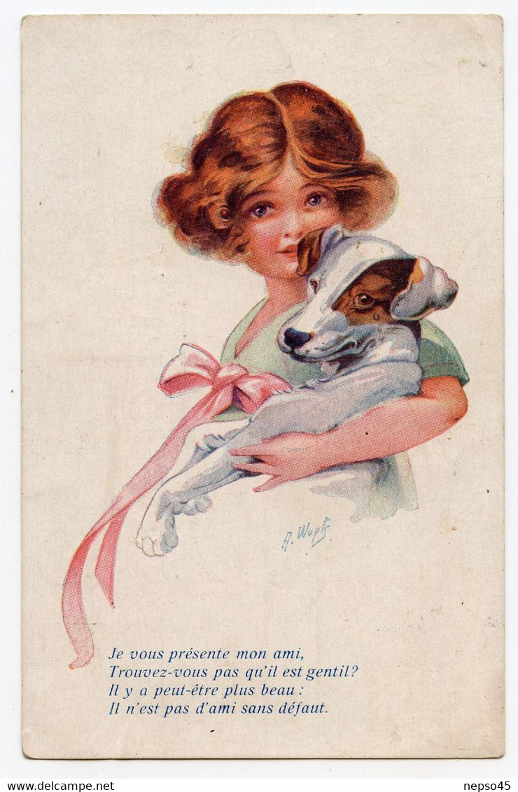 Illustrateur A.Wuyts. Fillette Avec Son Chien " Je Vous Présente Mon Ami "dog. - Wuyts