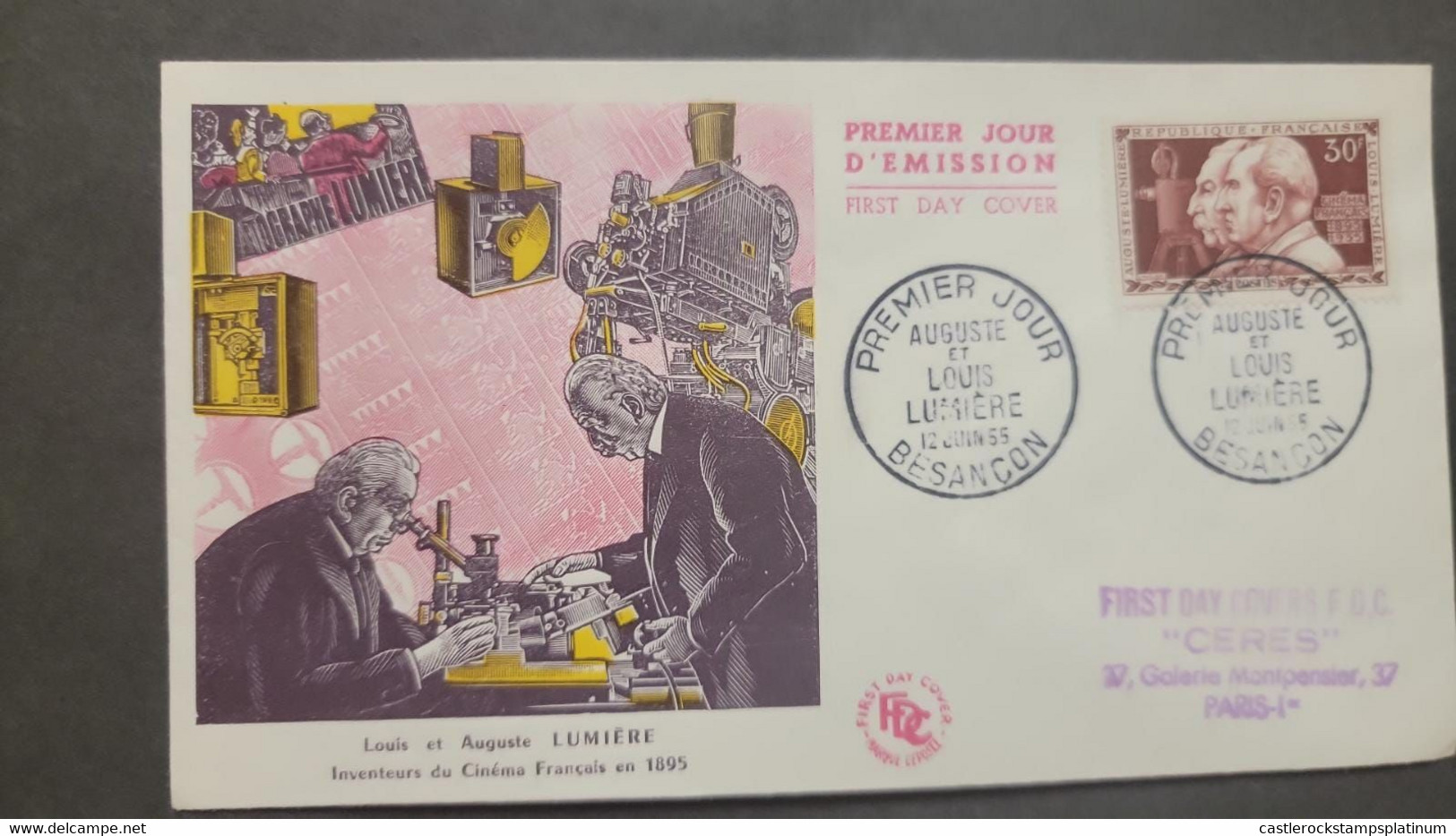 P) 1955 FRANCE, FDC, COVER OF LOUIS AND AUGUSTE LUMIÉRE INVENTORS OF CÍNEMA FRENCH, 60TH ANNIVERSARY OF CINEMA STAMP, XF - Autres & Non Classés