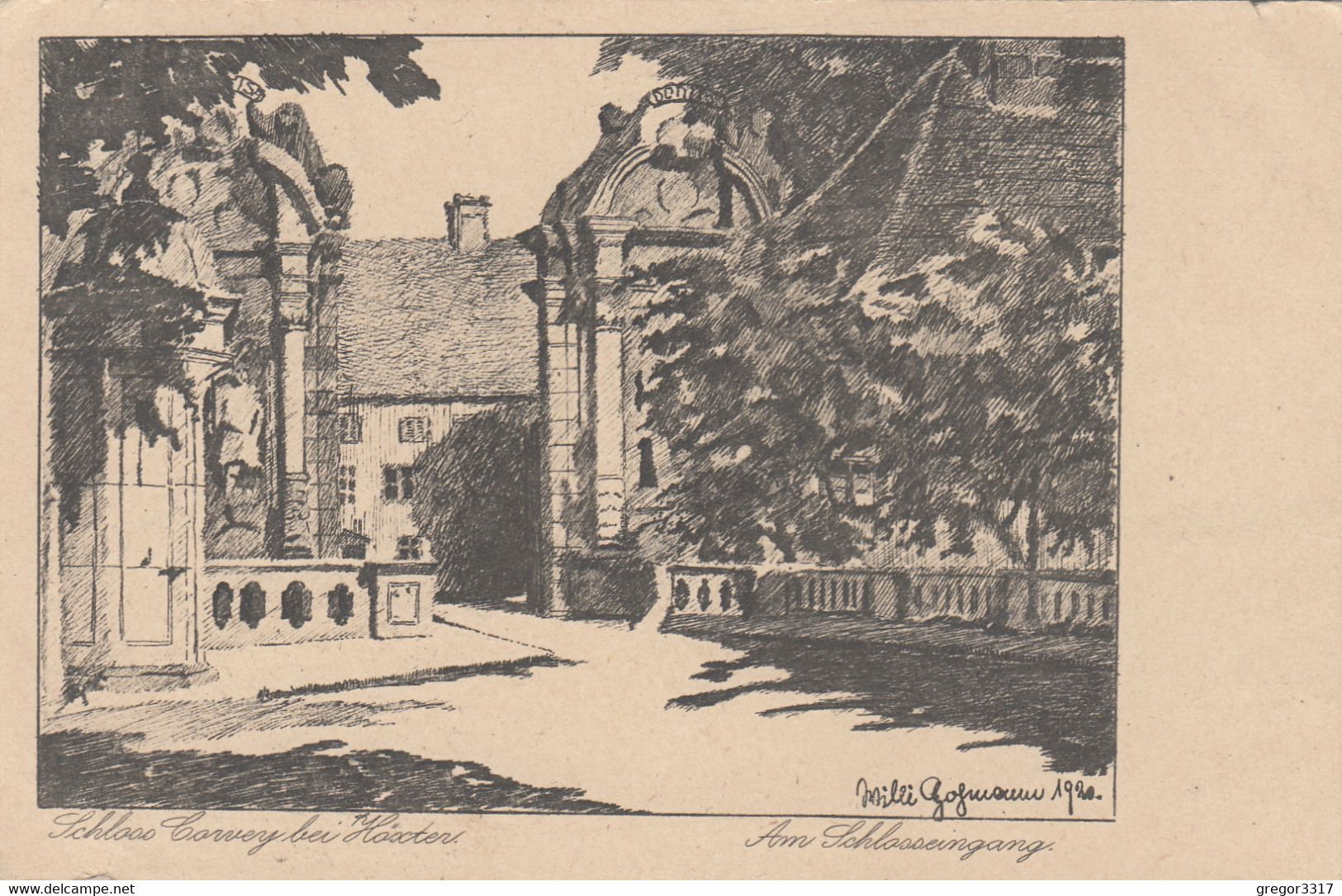 A1747) Schloss CORVEY Bei HÖXTER - Am Schlosseingang - Signiert WILLI HOHMANN 2.6.1922 - Hoexter