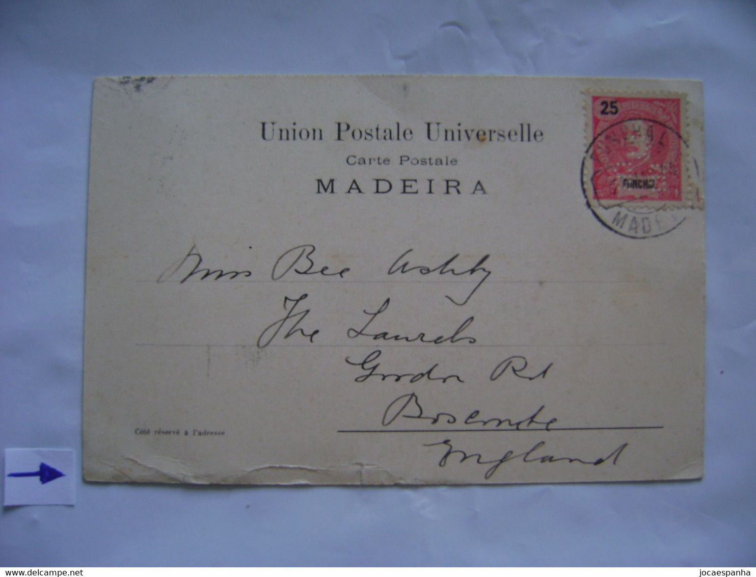 MADEIRA - POSTCARD SENT FROM FUNCHAL TO ENGLAND WITH 1 "BB/C" PERFIN IN 1904 IN THE STATE - Autres & Non Classés