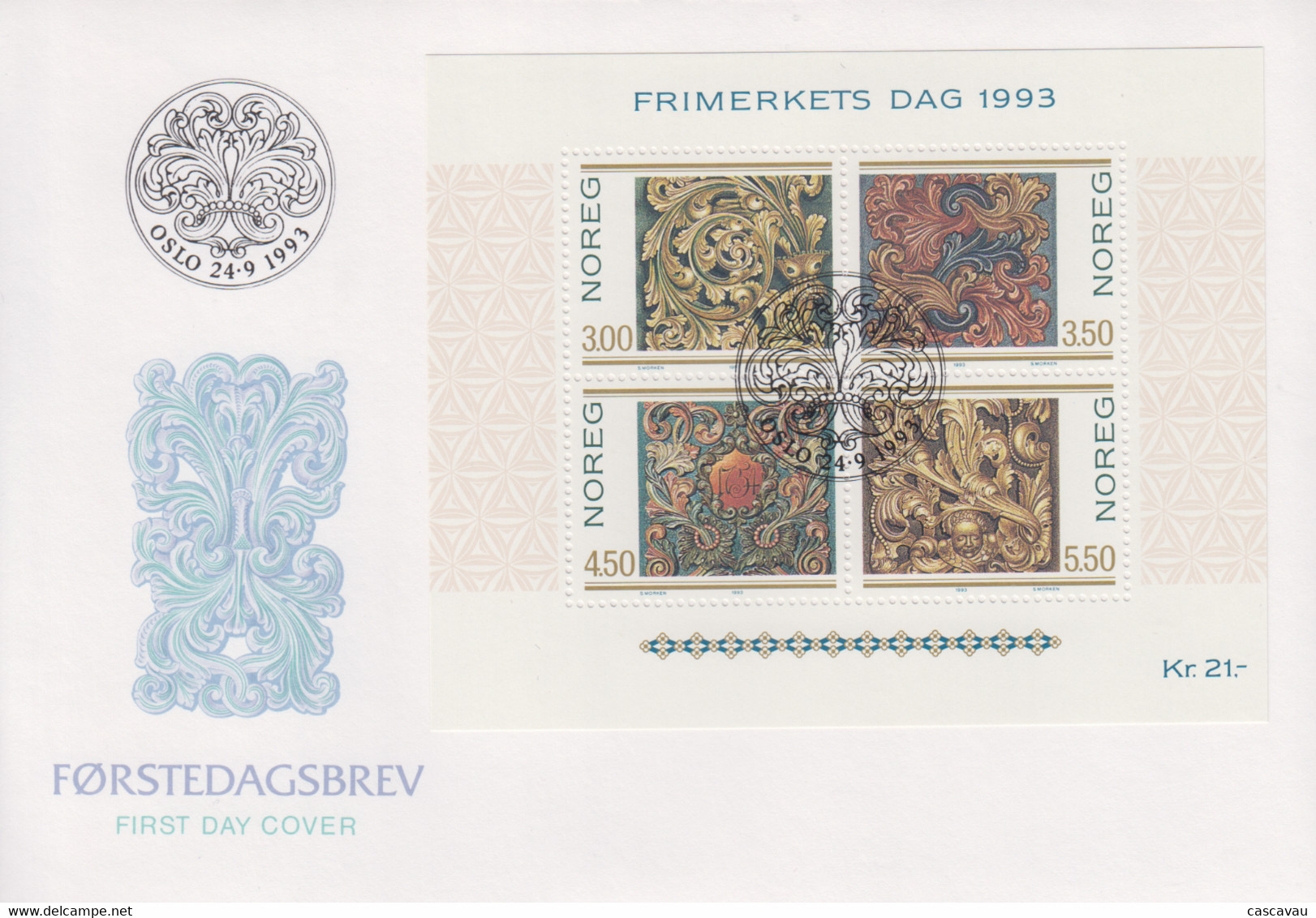 Enveloppe  FDC   1er   Jour   NORVEGE  Bloc  Feuillet   Journée  Du  Timbre   1993 - FDC