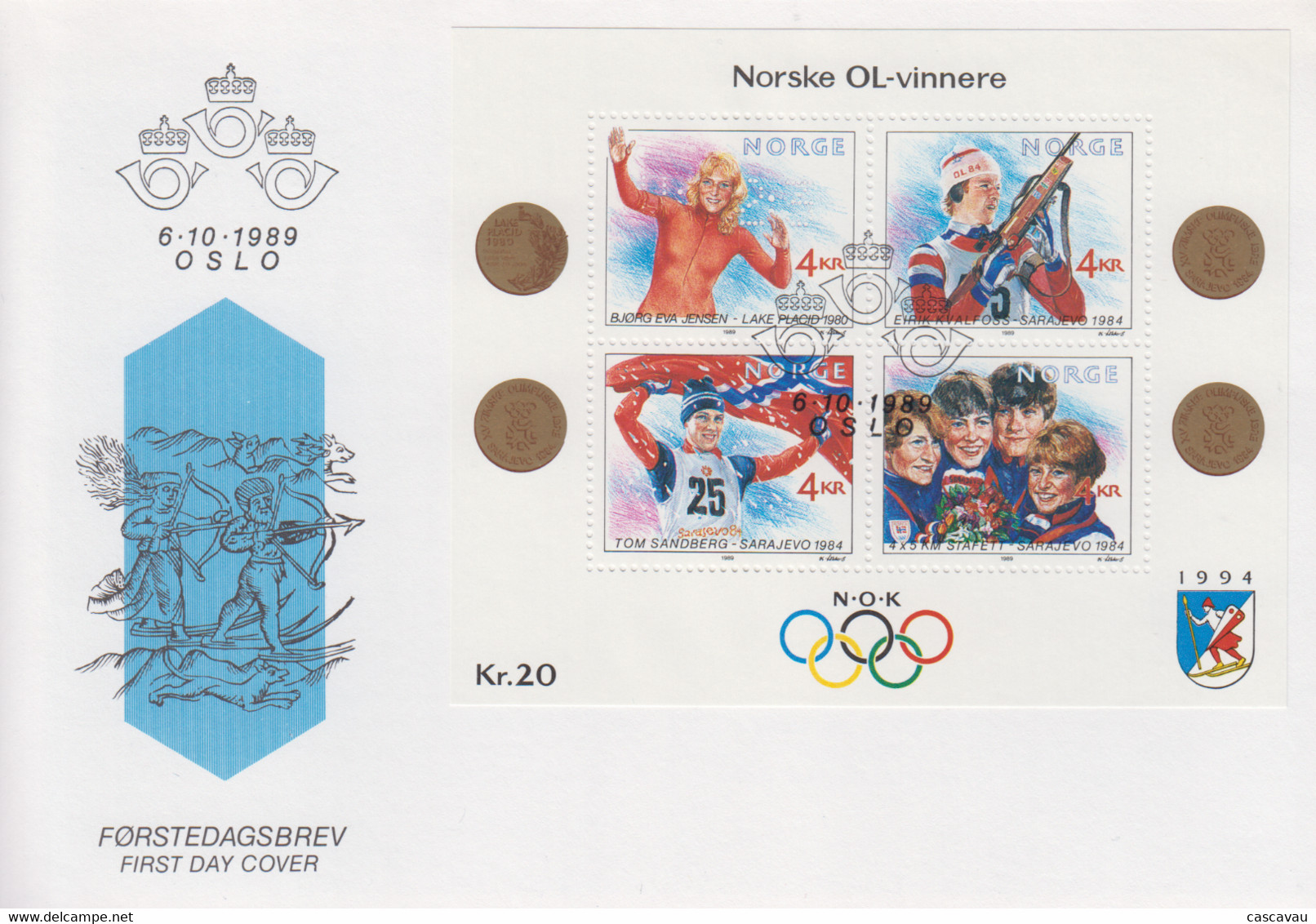 Enveloppe  FDC   1er  Jour   NORVEGE   Bloc  Feuillet   Jeux   Olympiques   De   LILLEHAMMER    1994 - FDC