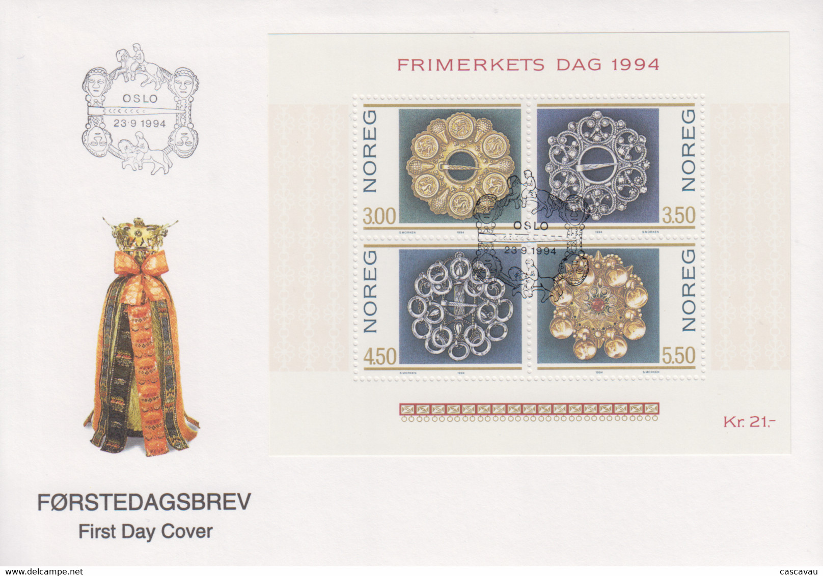 Enveloppe  FDC   1er   Jour   NORVEGE  Bloc  Feuillet   Journée  Du  Timbre   1994 - FDC