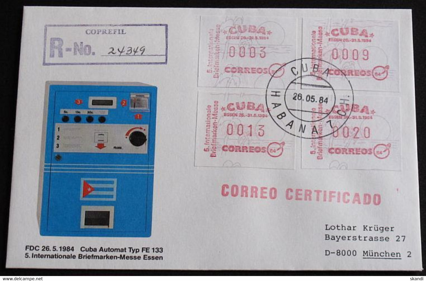 1984 Mi-Nr. ATM 1 Satz Automatenmarken FDC Int. Brfm Messe Essen - Franking Labels