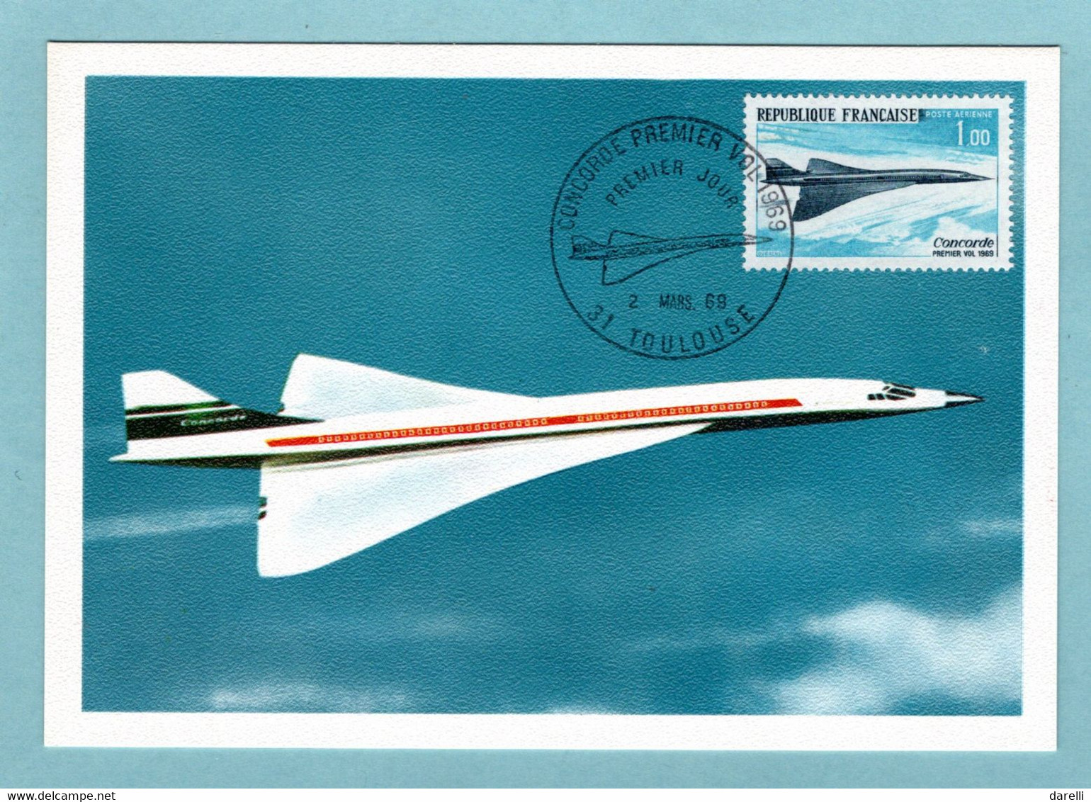 Carte Maximum 1969 - Concorde 1er Vol De L'avion Supersonique  YT PA 43 - 31 Toulouse - 1960-1969