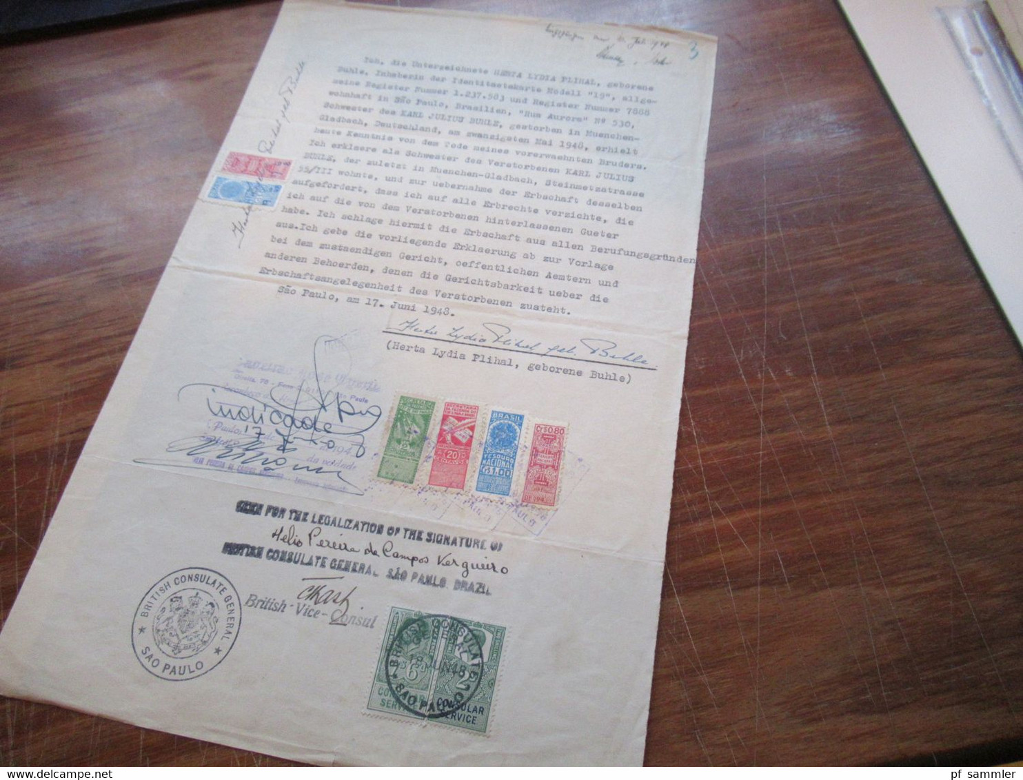 1948 Dokument Mit Fiskalmarken / Revenues Brasilien Und Consular Service GB / British Consulate General Sao Paulo - Storia Postale