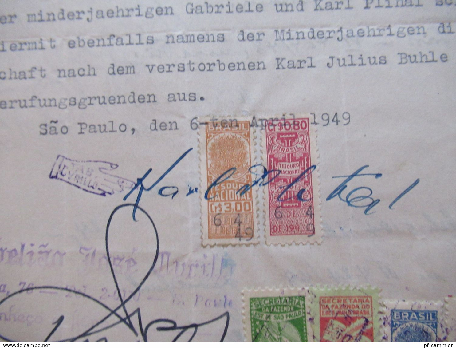 1949 Dokument Mit Fiskalmarken / Revenues Brasilien Sao Paulo / Mönchengladbach Notar Erbausschlagung - Cartas & Documentos