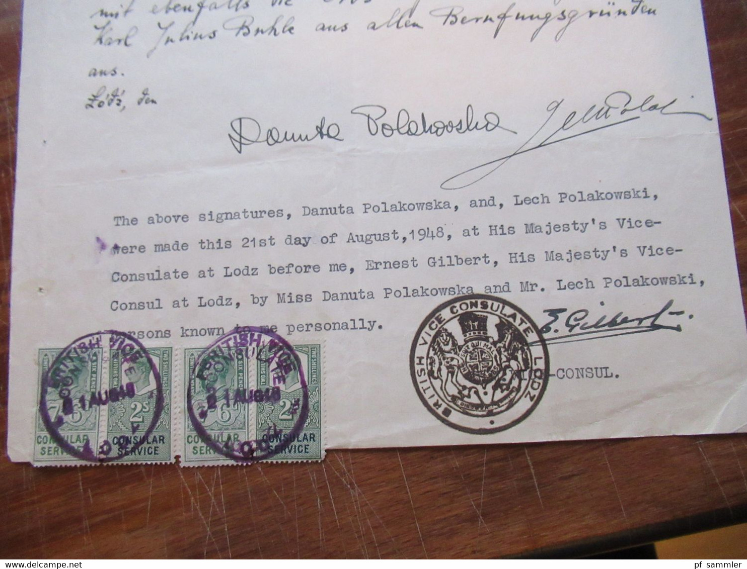 1948 Dokument Mit Fiskalmarken / Revenues Consular Service British Vice Consulate Lodz Erbausschlagung - Briefe U. Dokumente