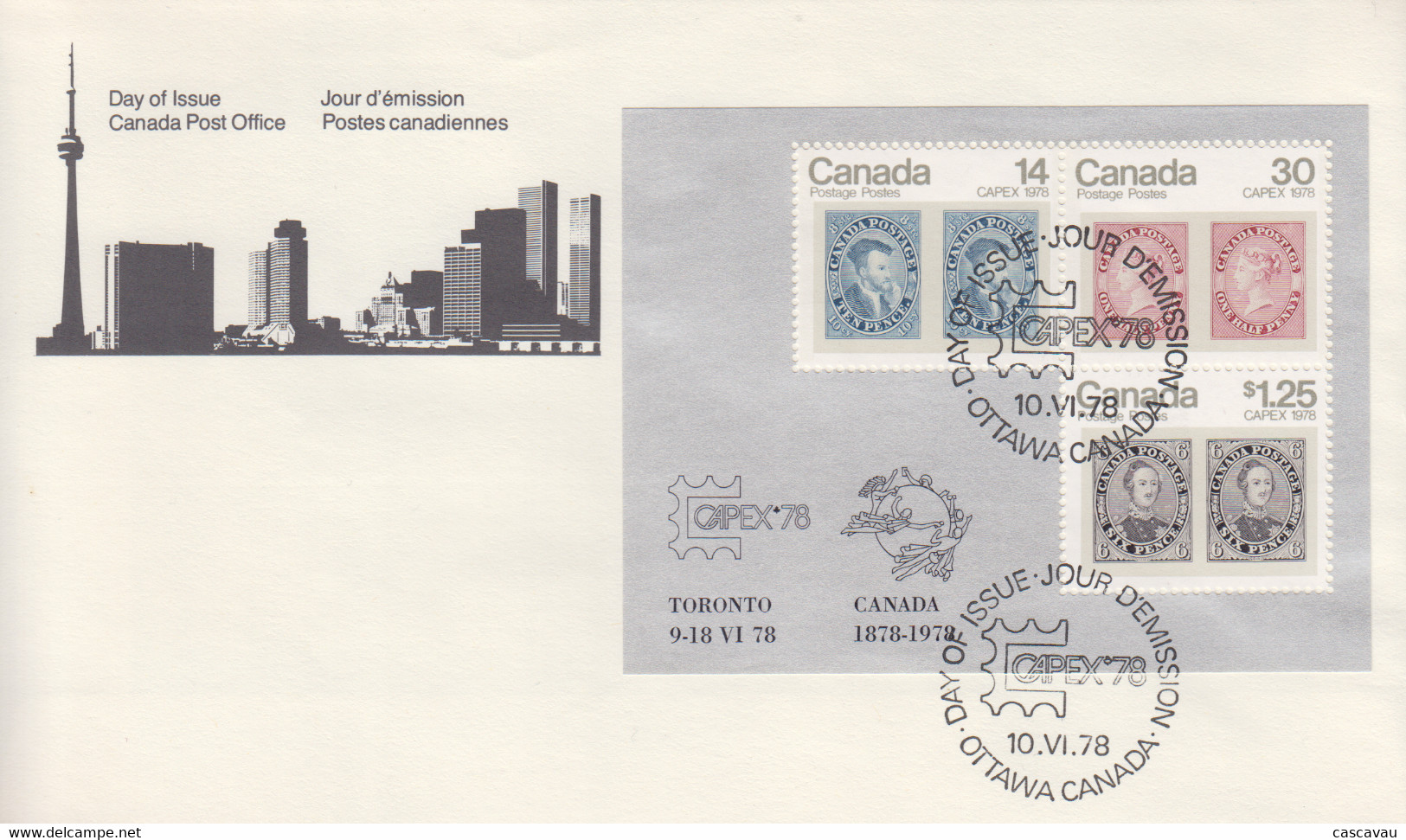 Enveloppe  FDC  1er  Jour   CANADA    Bloc  Feuillet   Exposition  CAPEX  1978 - 1971-1980
