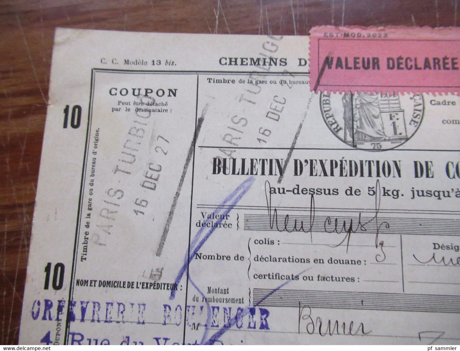 Frankreich 1927 Auslandspaketkarte Colis Postaux In Die Schweiz Valeur Declaree / Paris - Est Mit Vielen Stempeln!! - Covers & Documents