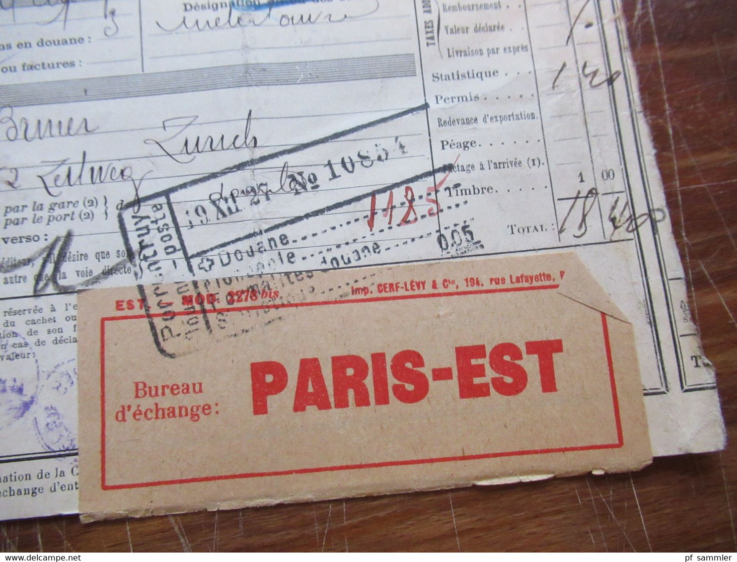 Frankreich 1927 Auslandspaketkarte Colis Postaux In Die Schweiz Valeur Declaree / Paris - Est Mit Vielen Stempeln!! - Cartas & Documentos