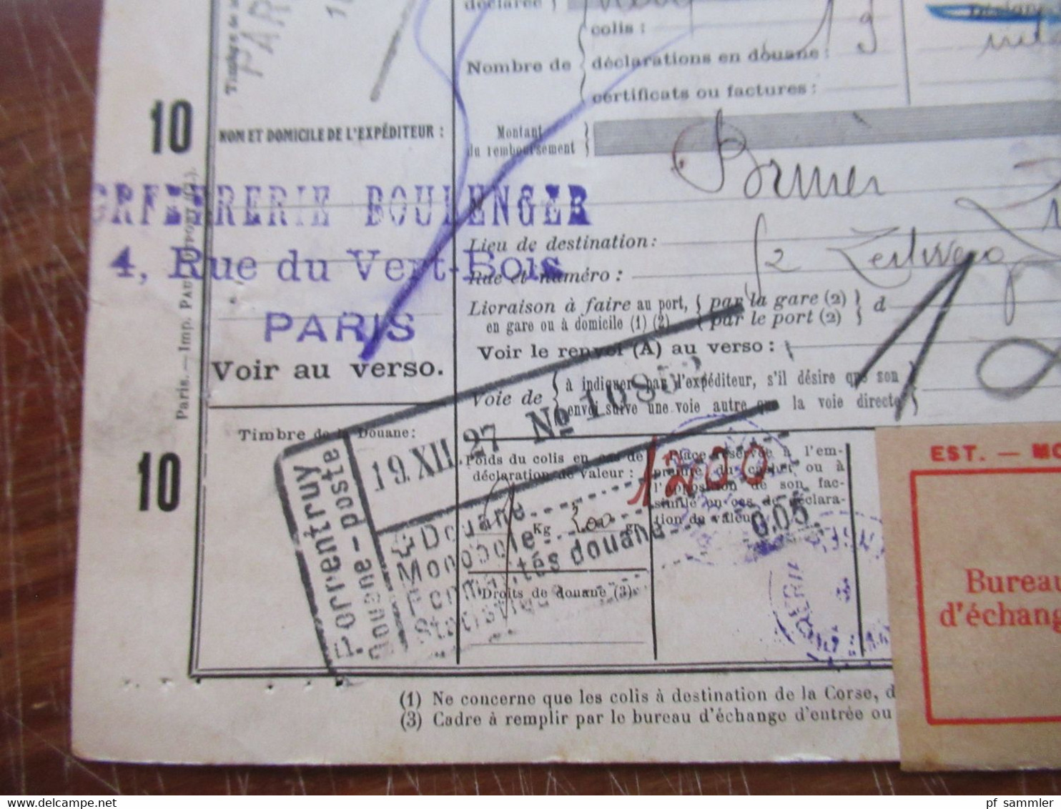 Frankreich 1927 Auslandspaketkarte Colis Postaux In Die Schweiz Valeur Declaree / Paris - Est Mit Vielen Stempeln!! - Lettres & Documents