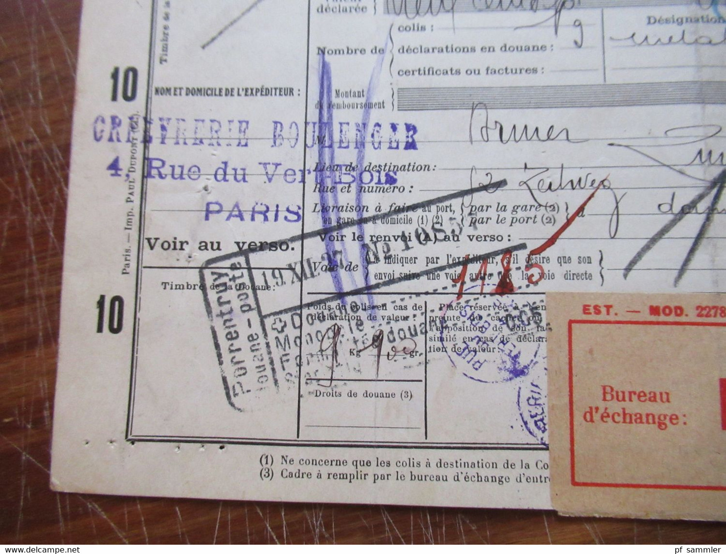 Frankreich 1927 Auslandspaketkarte Colis Postaux In Die Schweiz Valeur Declaree / Paris - Est Mit Vielen Stempeln!! - Briefe U. Dokumente