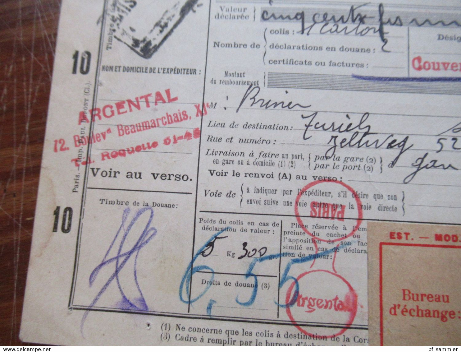 Frankreich 1927 Auslandspaketkarte Colis Postaux In Die Schweiz Valeur Declaree / Paris - Est Mit Vielen Stempeln!! - Cartas & Documentos