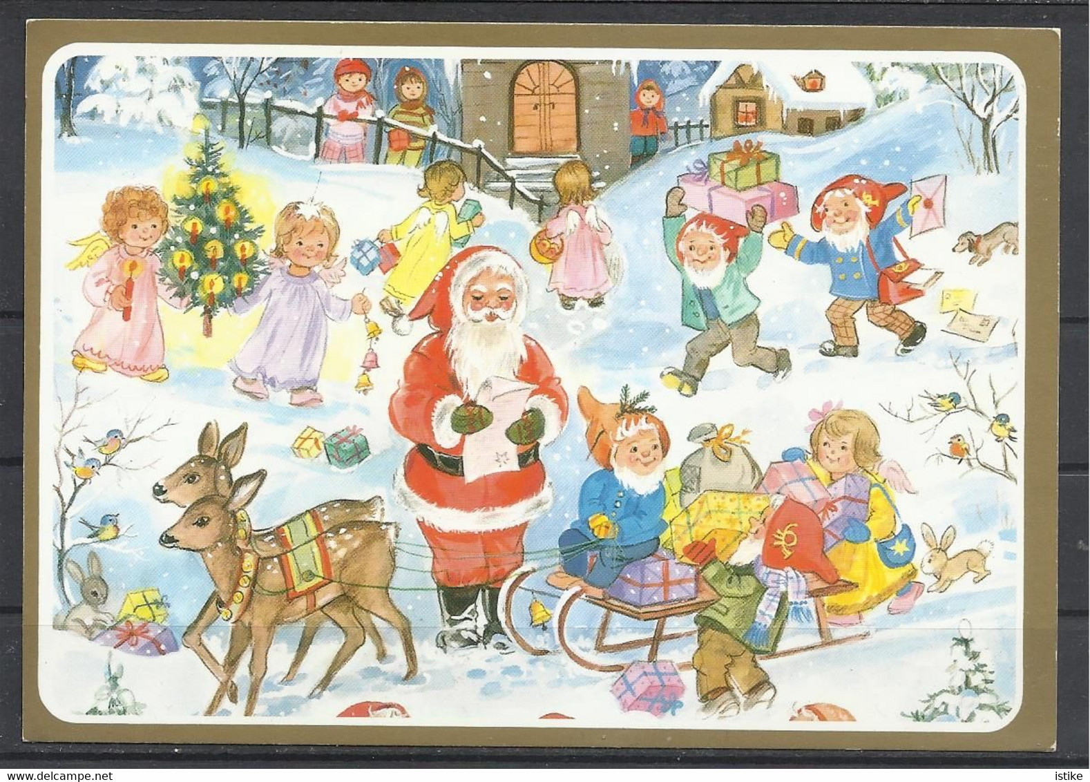 Merry Christmas, Santa Claus With Elves And Angels,1986. - Father Xmas
