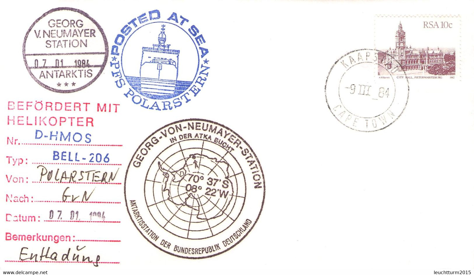 SOUTH AFRICA - COVER 1984 KAAPSTAD GEORG NEUMAYER STATION/ANTARKTIS / YZ64 - Covers & Documents