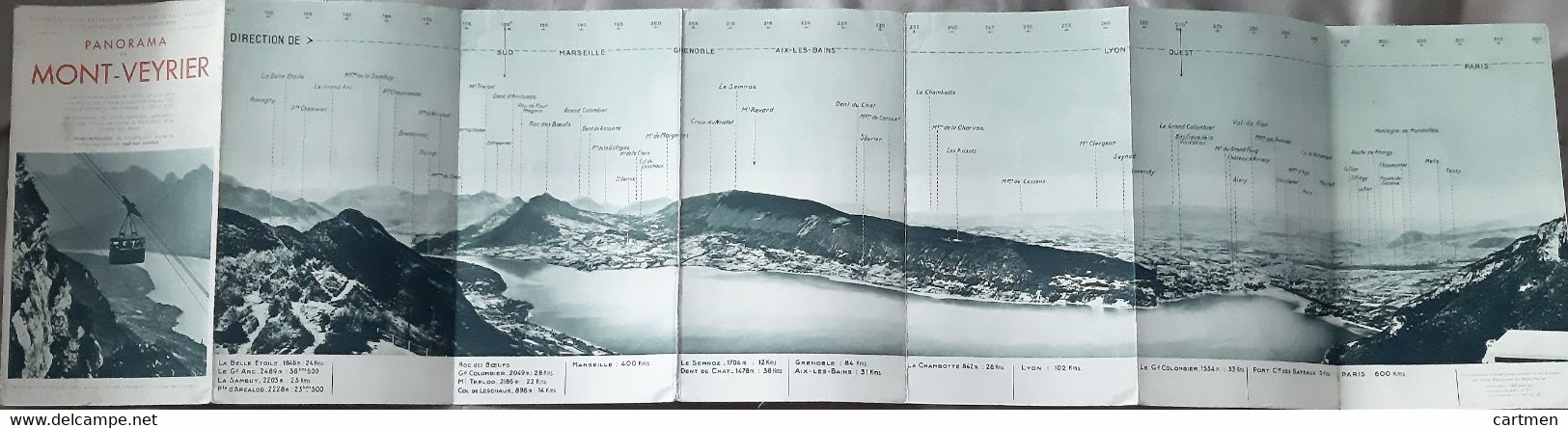 74 MONT VEYRIER GRAND PANORAMA DU MONT VEYRIER RECTO VERSO AVEC INDICATIONS DES SOMMETS VALLEES VILLAGES 90 X 23 CM - Veyrier