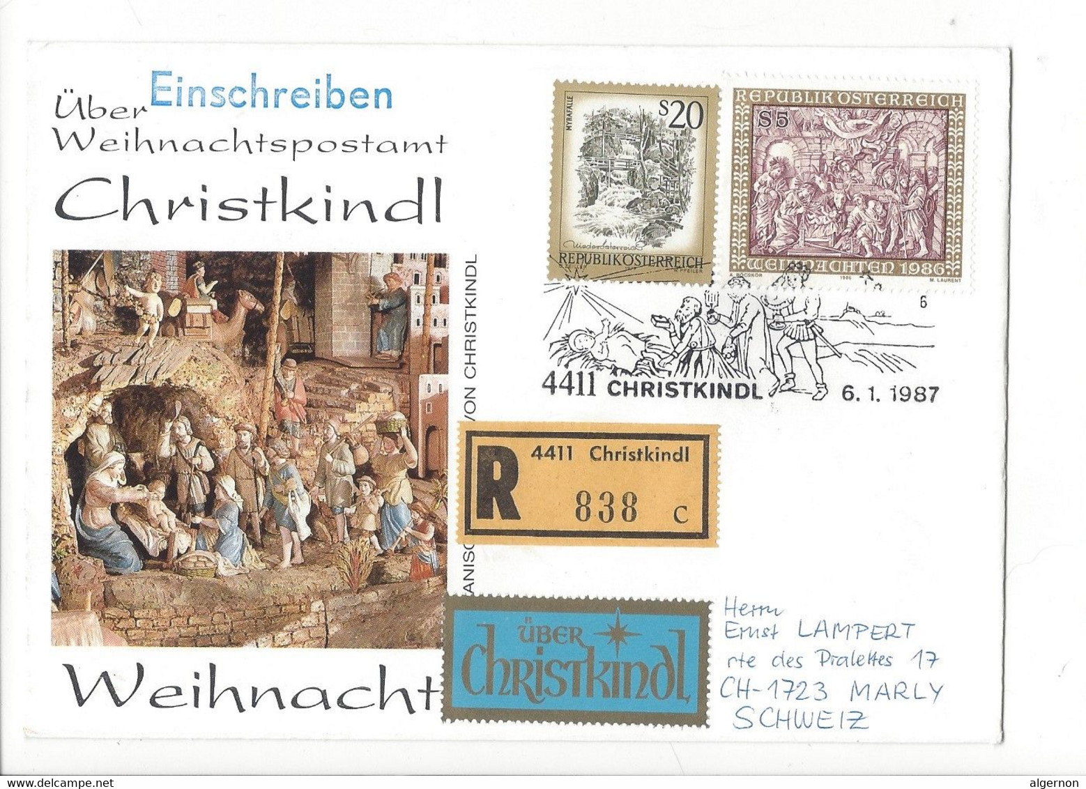 29205- Christkindl 1987 Cover Einschreiben  Pour Marly 06.01.1987 R Christkindl 838 - Navidad