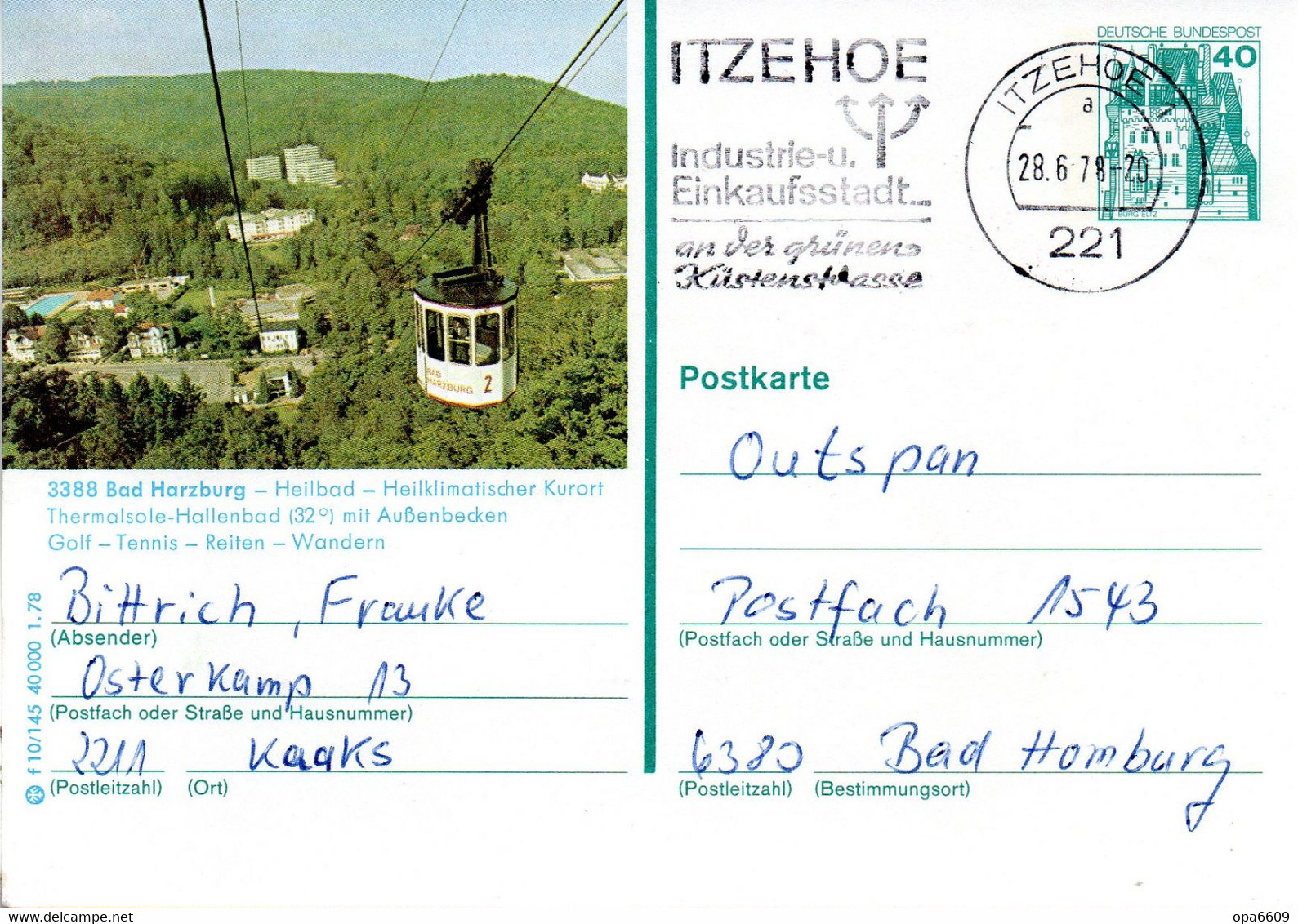 (BP4) BRD Bildpostk.Wz40 (Pf) Blaugrün "Burg Eltz" P125 F 10/145 "3388 Bad Harzburg" MWST 28.6.78 ITZEHOE - Illustrated Postcards - Used