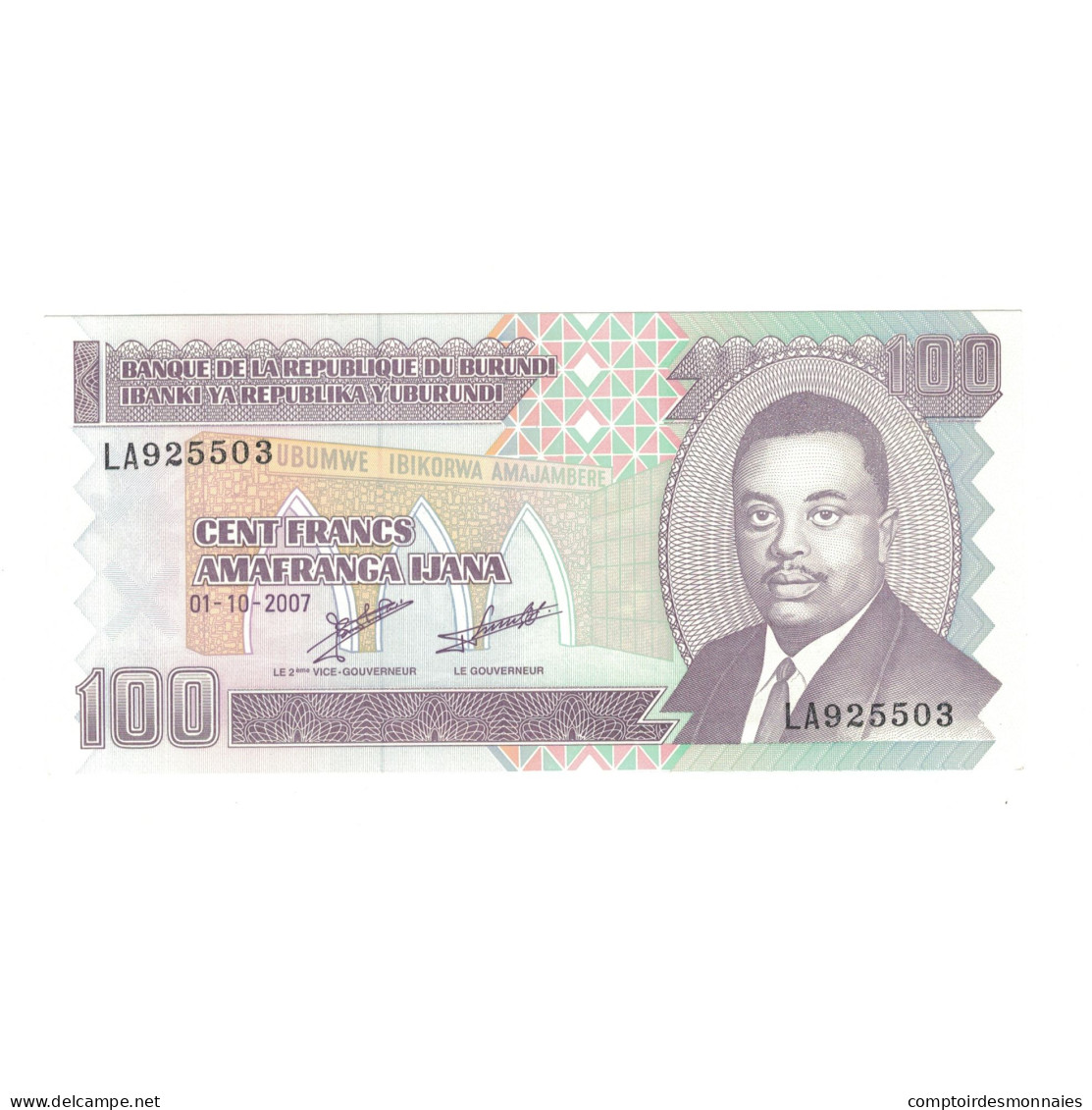 Billet, Burundi, 100 Francs, 2007, 2007-10-01, KM:37f, NEUF - Burundi