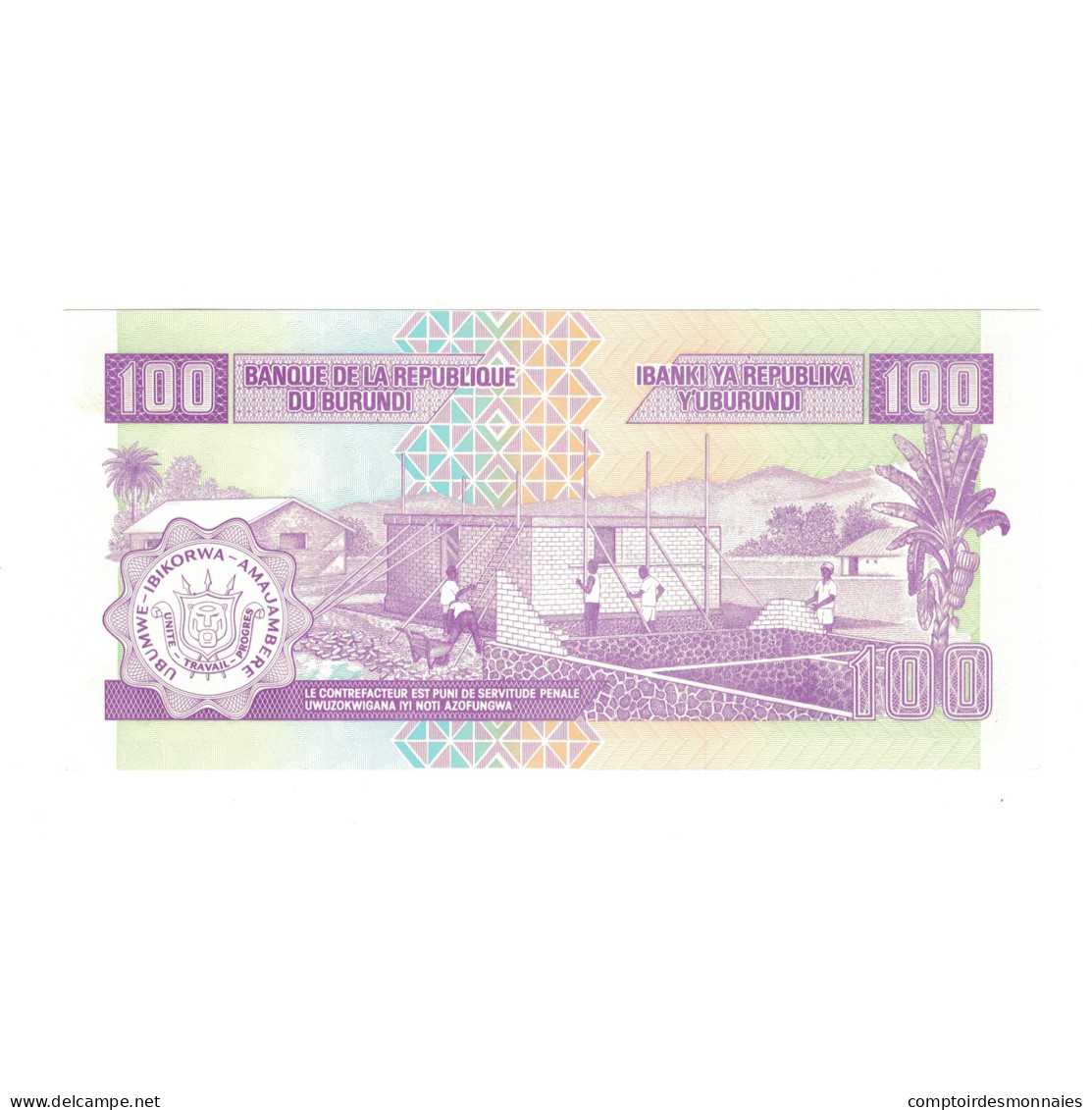 Billet, Burundi, 100 Francs, 2007, 2007-10-01, KM:37f, NEUF - Burundi