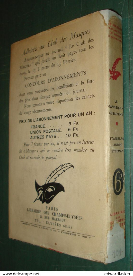 Le MASQUE N°101 : Le Mannequin Assassiné /S.A. Steeman - Jaquette 1932 - Le Masque