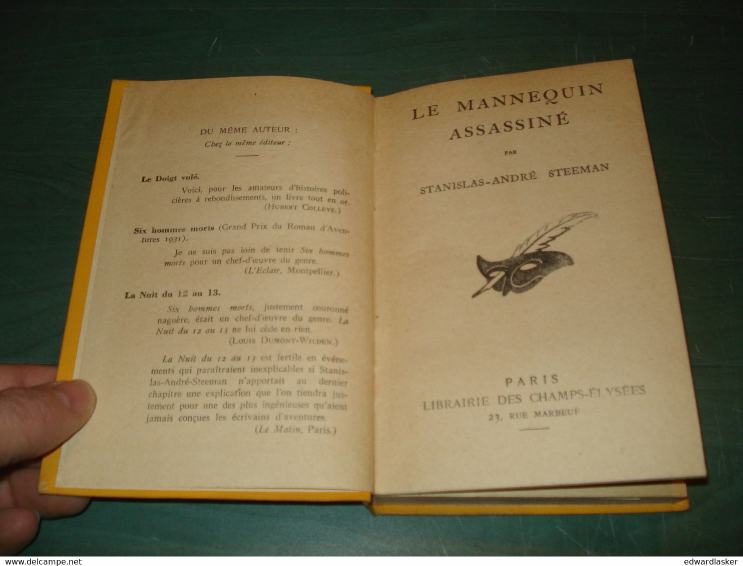 Le MASQUE N°101 : Le Mannequin Assassiné /S.A. Steeman - Jaquette 1932 - Le Masque