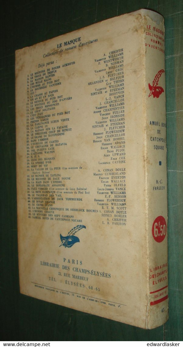 Le MASQUE N°45 : Samuel Boyd De Cathpole Square /B.L. Farjeon - Jaquette 1929 - Le Masque