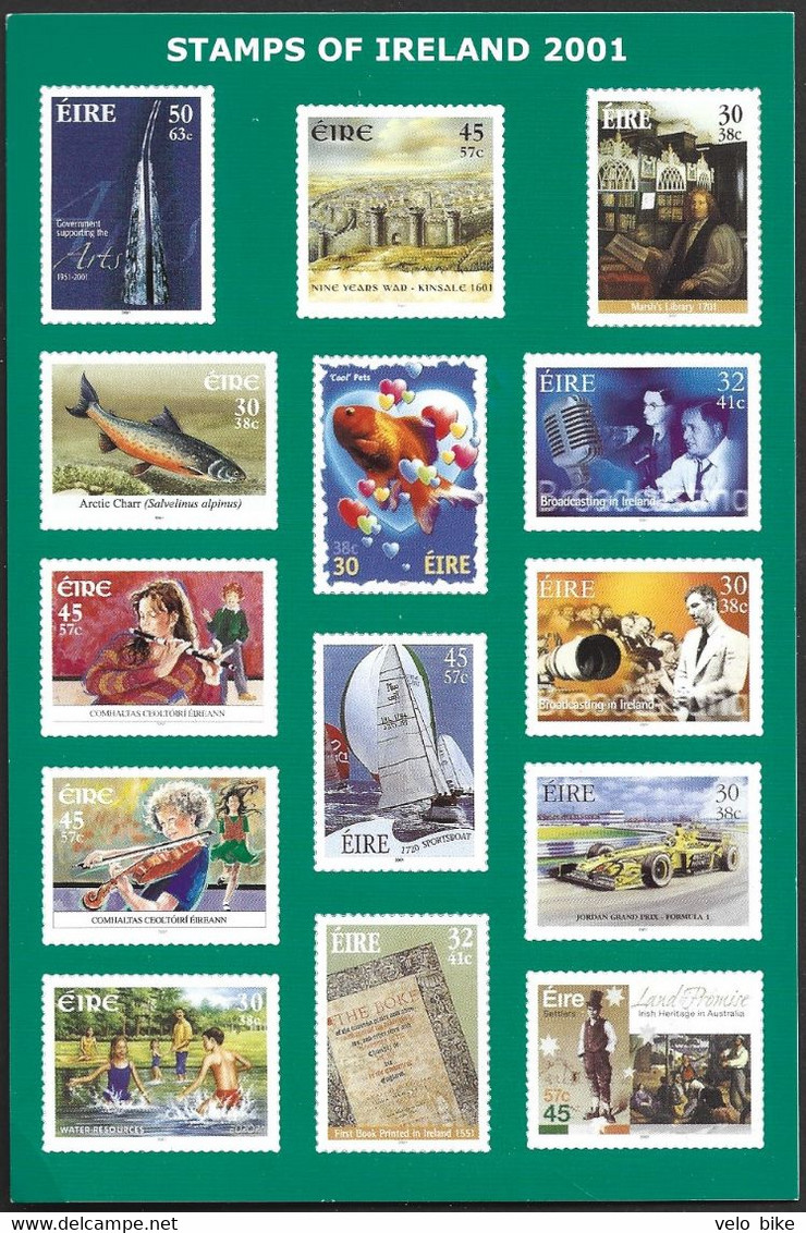 Eire Ireland Postal Stationery Postage Paid Stamp 2001 Violin Racing Grand Prix Car Salmom Fisch Hearts Broadcasting - Entiers Postaux