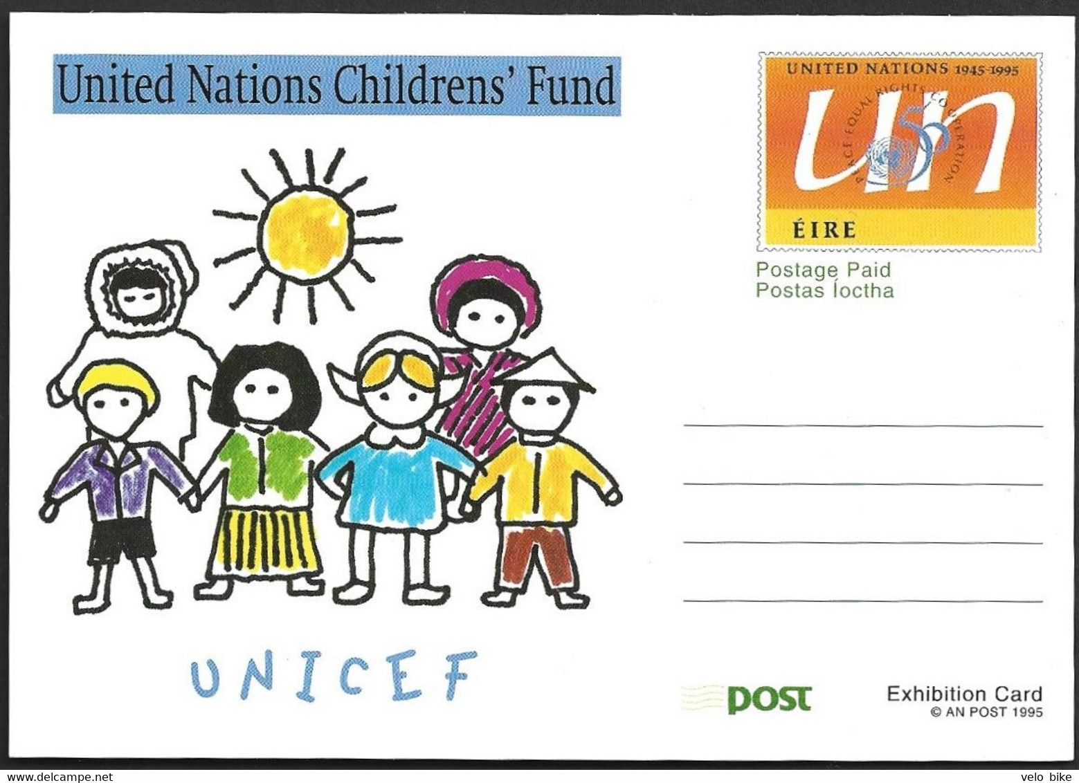 Eire Ireland Postal Stationery Postage Paid Exhibition Card 1995 UN Children's Fund UNICEF Sun - Postwaardestukken