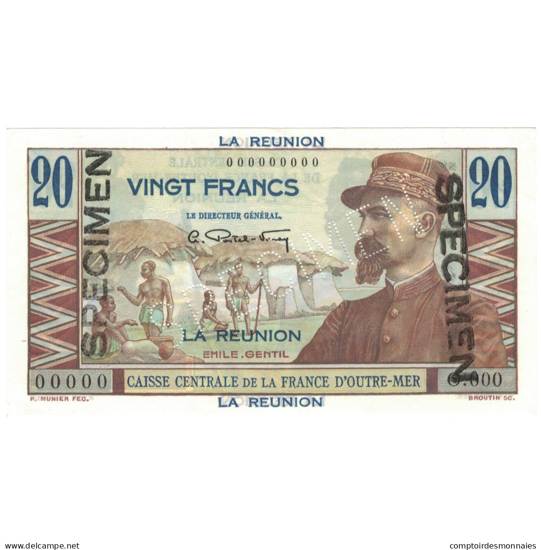 Billet, Réunion, 20 Francs, Specimen, KM:43s, SPL+ - Réunion