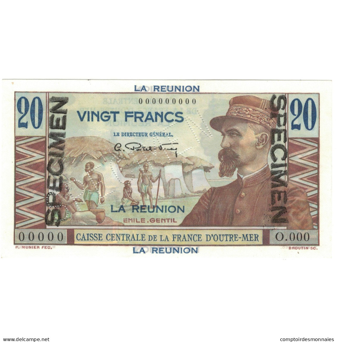 Billet, Réunion, 20 Francs, Specimen, KM:43s, SPL+ - Reunion