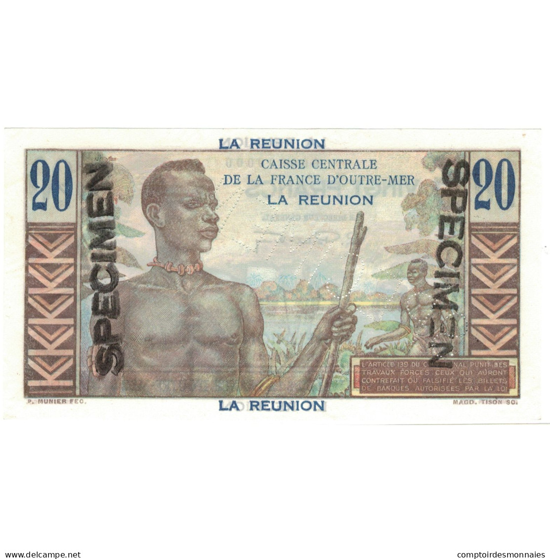 Billet, Réunion, 20 Francs, Specimen, KM:43s, SPL+ - Reunion