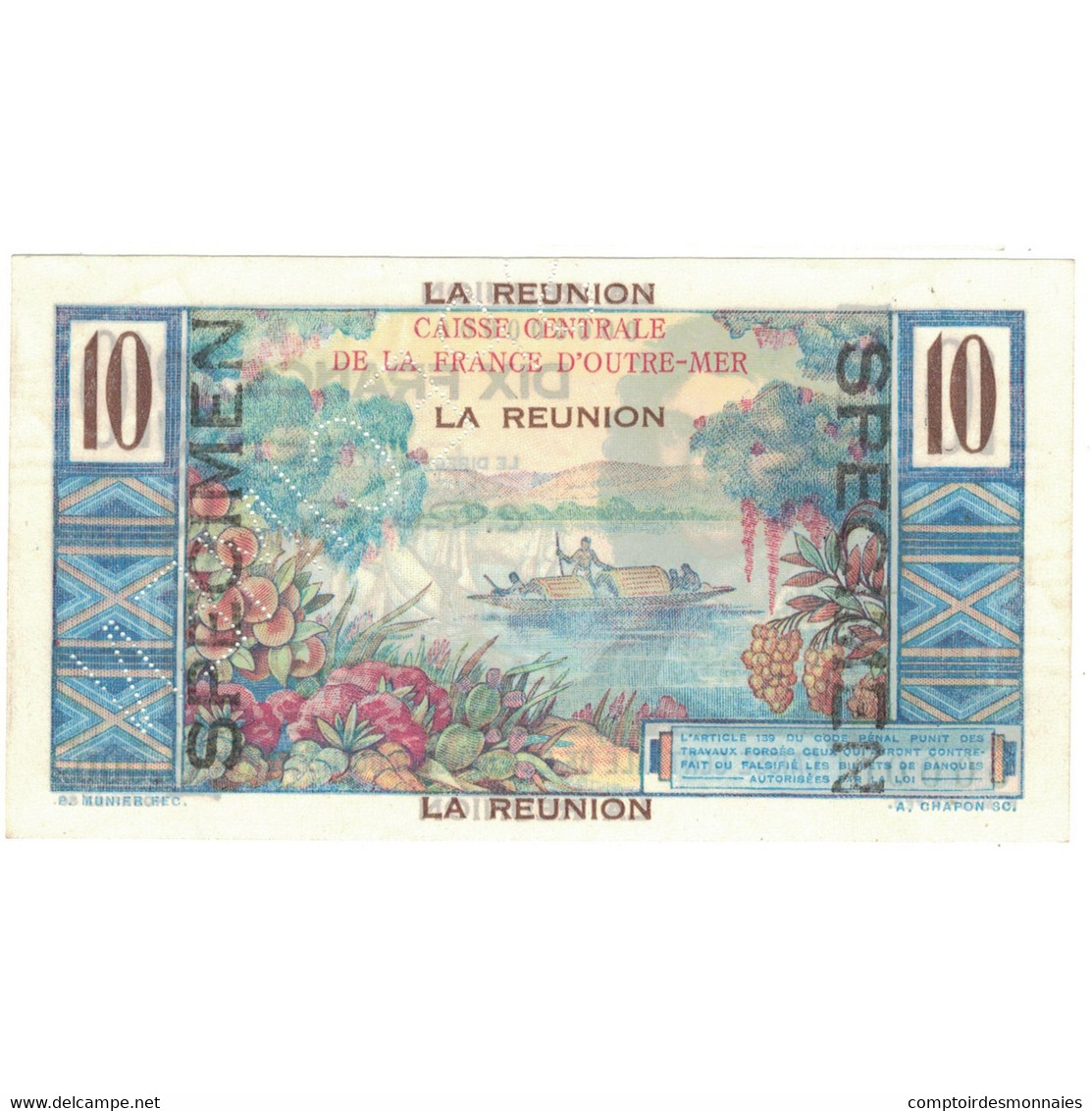 Billet, Réunion, 10 Francs, Specimen, KM:42s, SPL+ - Reunión