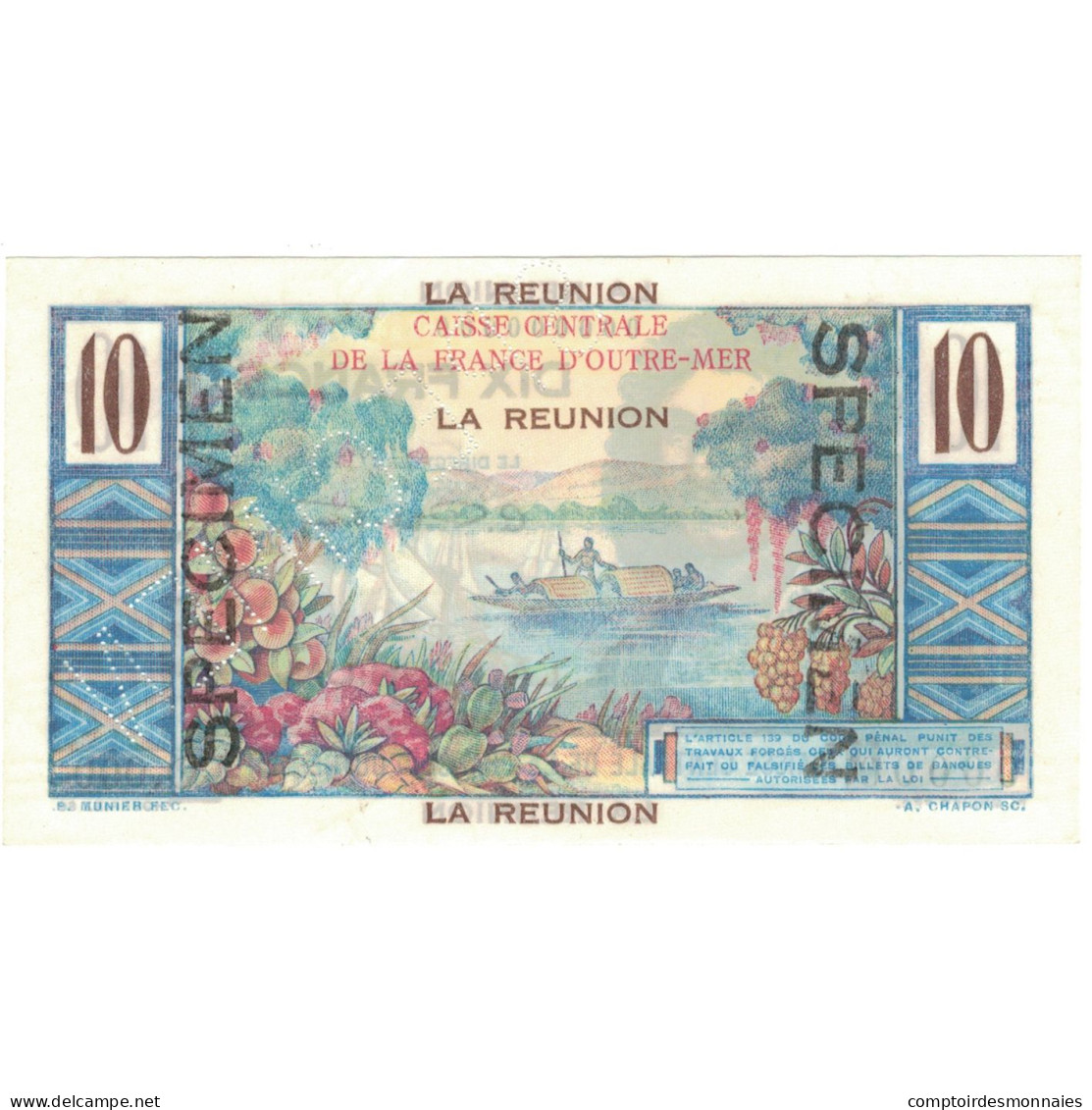 Billet, Réunion, 10 Francs, Specimen, KM:42s, SPL+ - Reunion