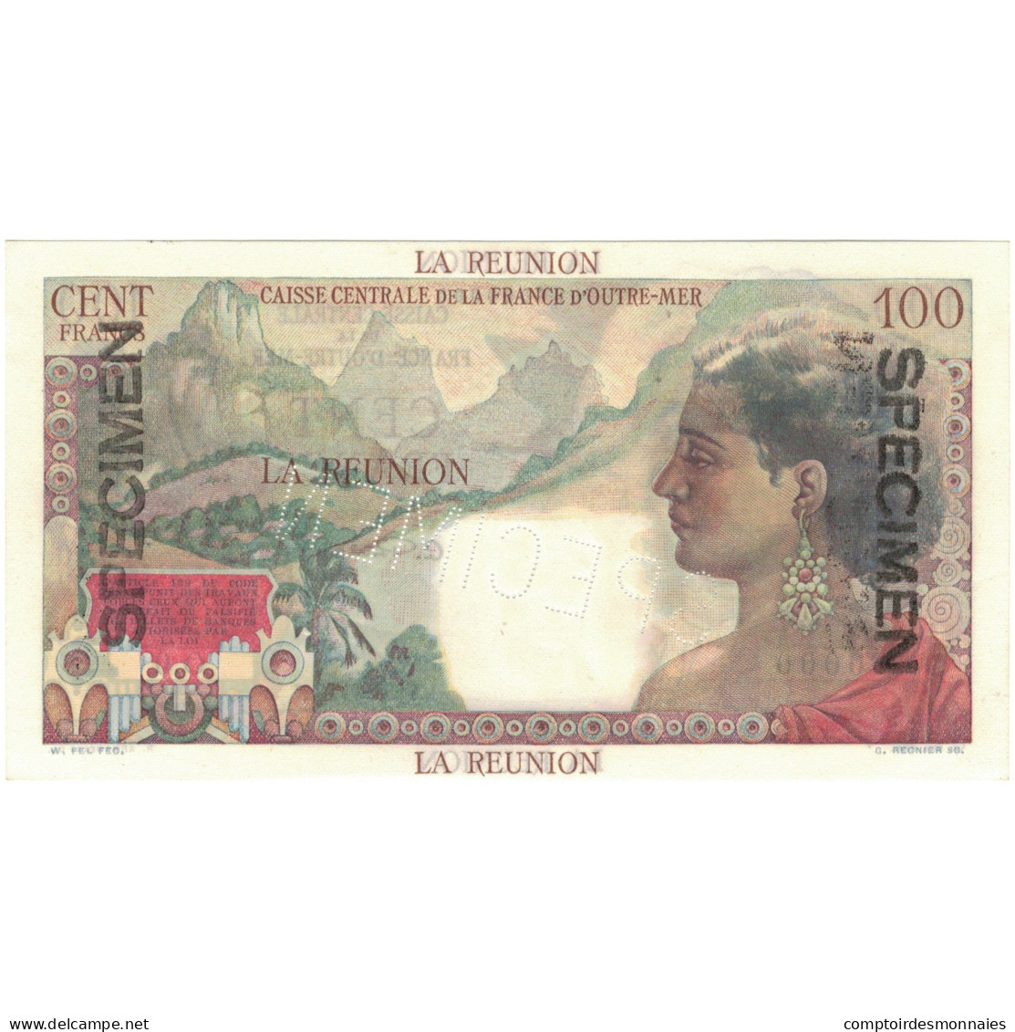 Billet, Réunion, 100 Francs, Specimen, KM:45s, SPL+ - Réunion