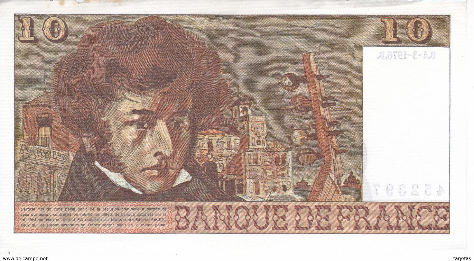 BILLETE DE FRANCIA DE 10 FRANCS DEL 4-3-1976 CALIDAD EBC (XF) (BANKNOTE) BERLIOZ - 10 F 1972-1978 ''Berlioz''