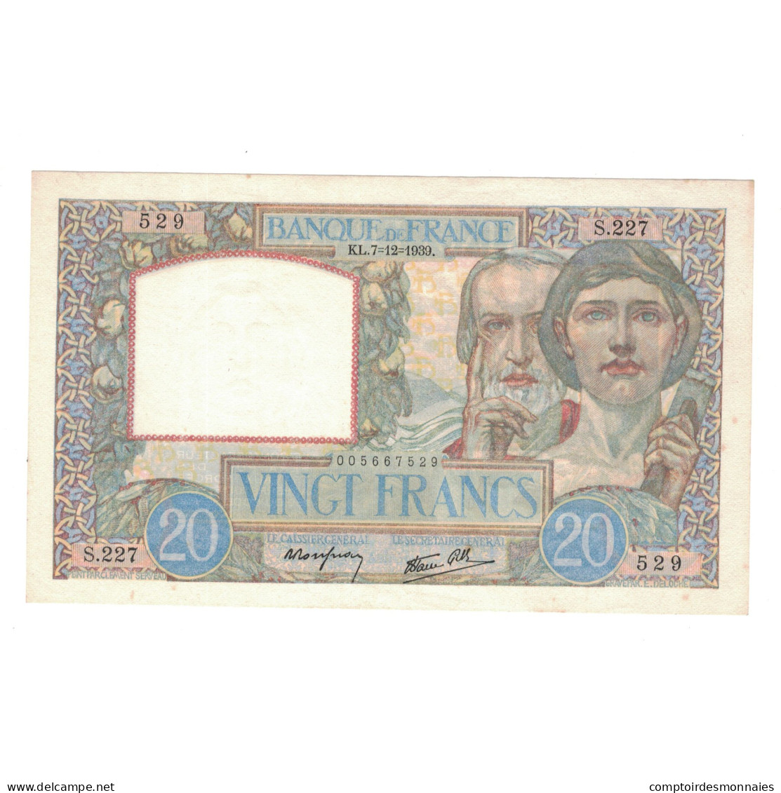 France, 20 Francs, Science Et Travail, 1939, 1939-12-07, SPL, Fayette:12.01 - 20 F 1939-1942 ''Science Et Travail''