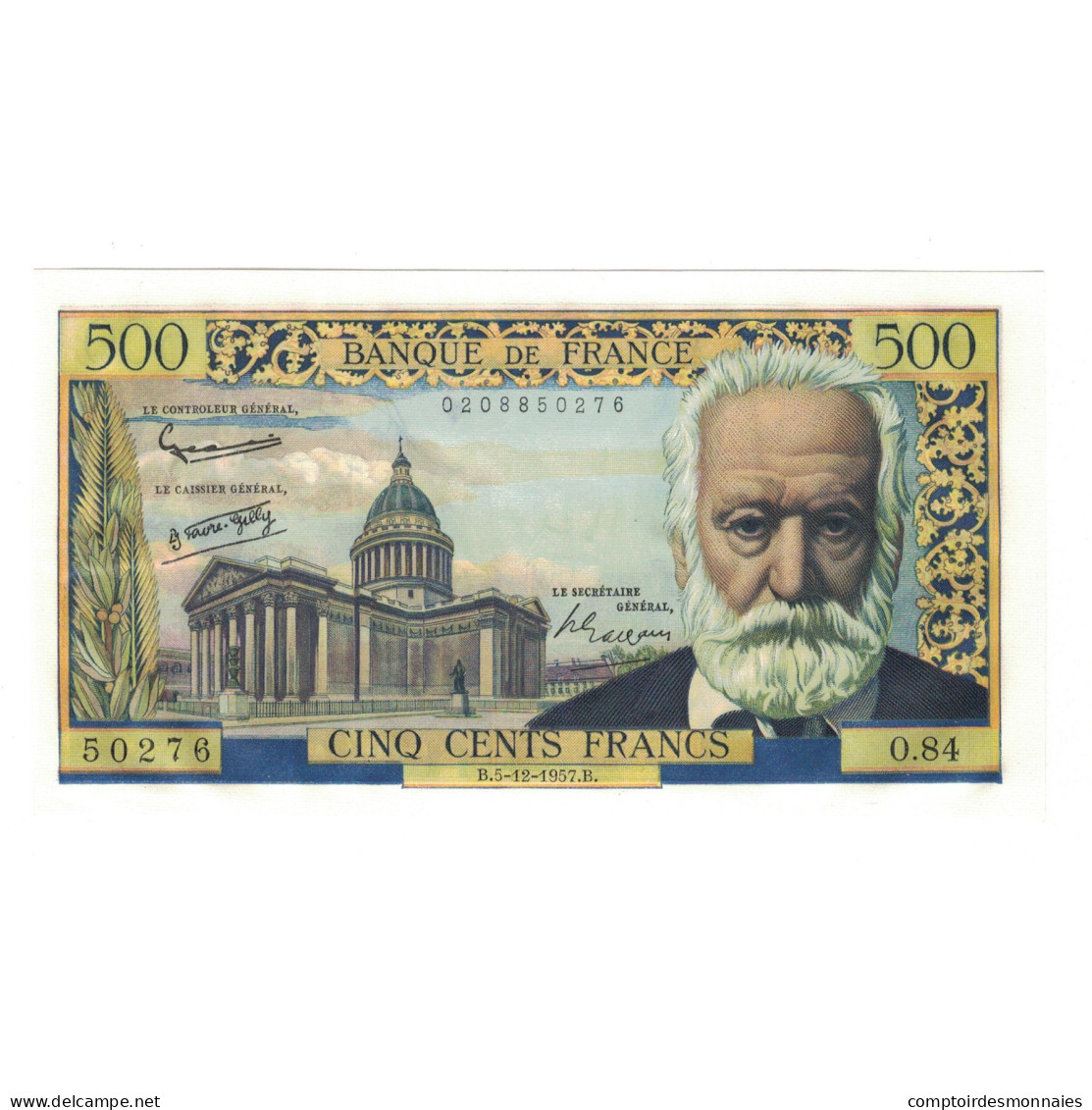 France, 500 Francs, Victor Hugo, 1957, 1957-12-05, NEUF, Fayette:35.07, KM:133b - 500 F 1954-1958 ''Victor Hugo''