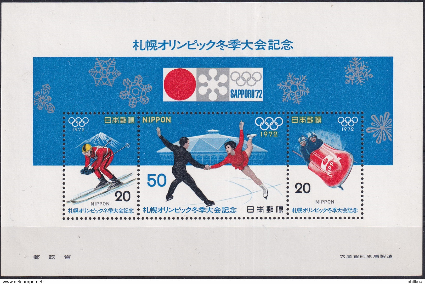 MiNr. 1138 - 1140 (Block 85) Japan1972, 3. Febr. Olympische Winterspiele, Sapporo (II) - Postfrisch/**/MNH - Blocs-feuillets