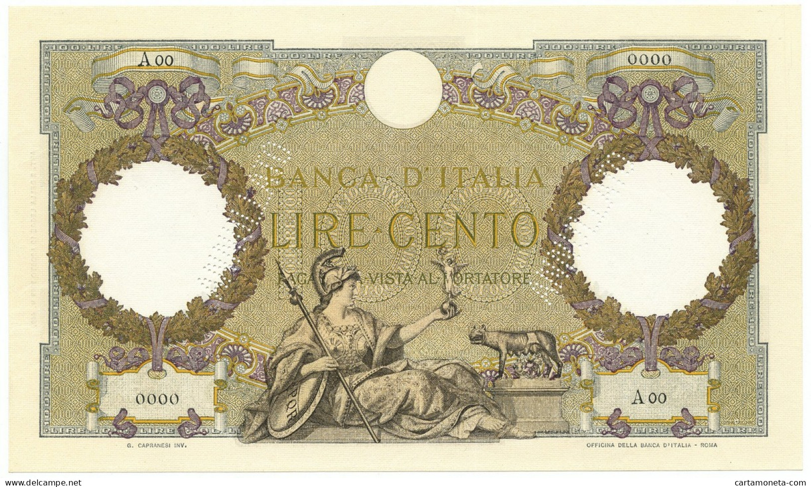 100 LIRE CAMPIONE CAPRANESI AQUILA ROMANA FASCIO ROMA 05/10/1931 SPL+ - Regno D'Italia - Altri